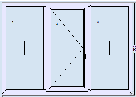 Чертеж трехстворчатого окна