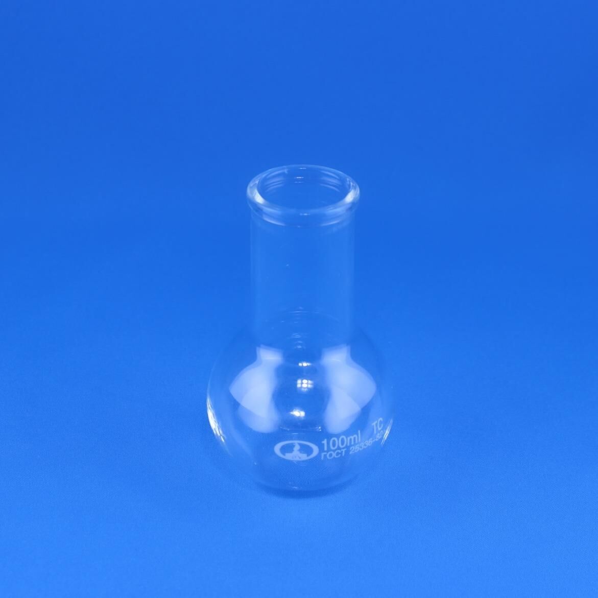 Плоскодонная стеклянная колба КП-2-100 (без шлифа) - 34 мм на 100 мл