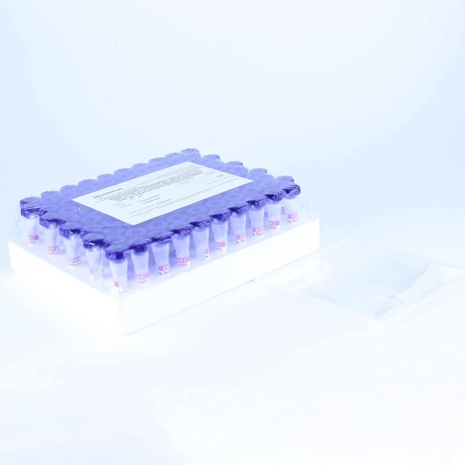 Микропробирки с капилляром с ЭДТА К2, 0,25-0,5 мл, 10х45 мм, 100 шт/уп, пластик, для взятия капиллярной крови, для гемат