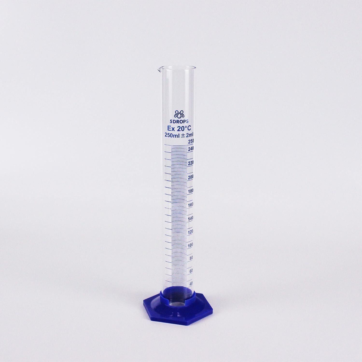 Цилиндр мерный 5drops, 3-250-2, на пластиковом основании, с носиком, градуированный, 250 мл