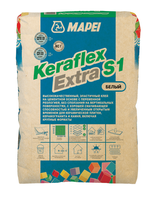 Клей для плитки и керамогранита Keraflex Extra S1 белый, 25 кг