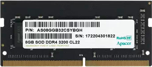 Оперативная память Apacer SO-DIMM DDR4 8Gb 3200MHz (AS08GGB32CSYBGH)