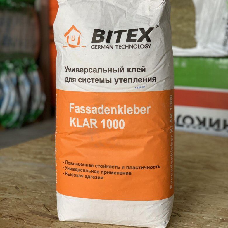 Клей цементный Bitex FassadenKleber Klar 1000 для крепления пенополистирольных и минераловатных плит 25 кг