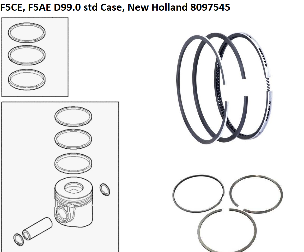 Поршневые кольца Ивеко F5CE, F5AE D99.0 std Case, New Holland 8097545