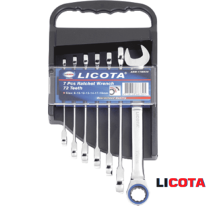 Ключ трещоточный Cr-V набор 8-19мм 7 предметов "LICOTA" на клипсе