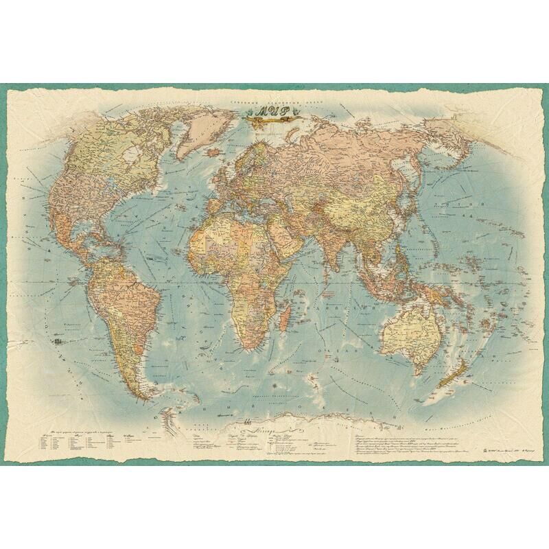 Настенная карта Мира политическая 1:22 000 000 в стиле ретро Атлас Принт