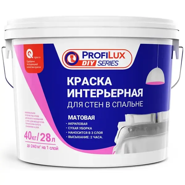 Краска для стен и потолков Profilux матовая цвет белый база А 40 кг PROFILUX None