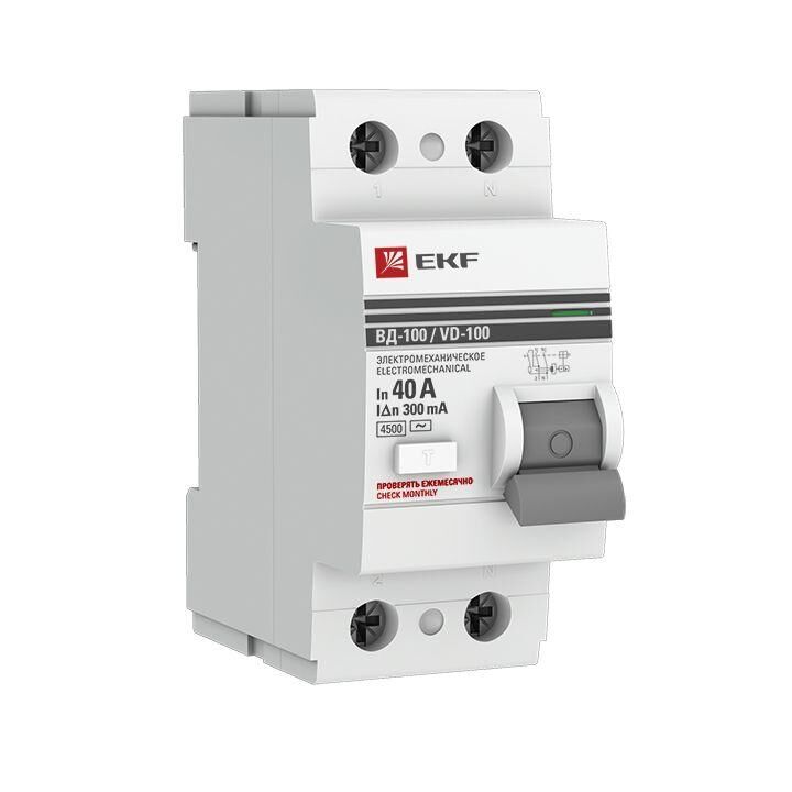 Выключатель дифференциального тока (УЗО) 2п 40 А 300мА тип AC ВД-100 (электромех.) PROxima EKF elcb-2-40-300-em-pro