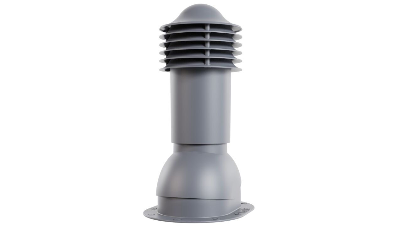 Труба вентиляционная Viotto, для готовой мягкой и фальцевой кровли, d-110мм, h-550мм, утепленная, серый графит (RAL 7024