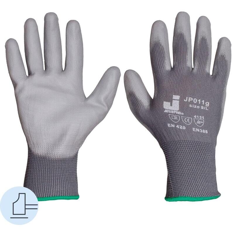 Перчатки рабочие защитные Jeta Safety JP011g нейлоновые с полиуретановым покрытием серые (4 нити, 13 класс, размер 7, S,