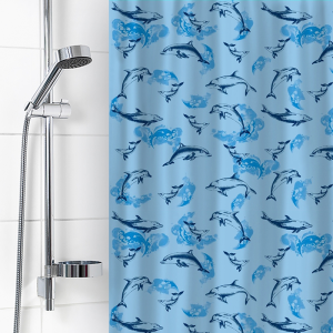 Штора п/э Дельфины голубые New для ванной комнаты. арт. 6984 (180*180 см)