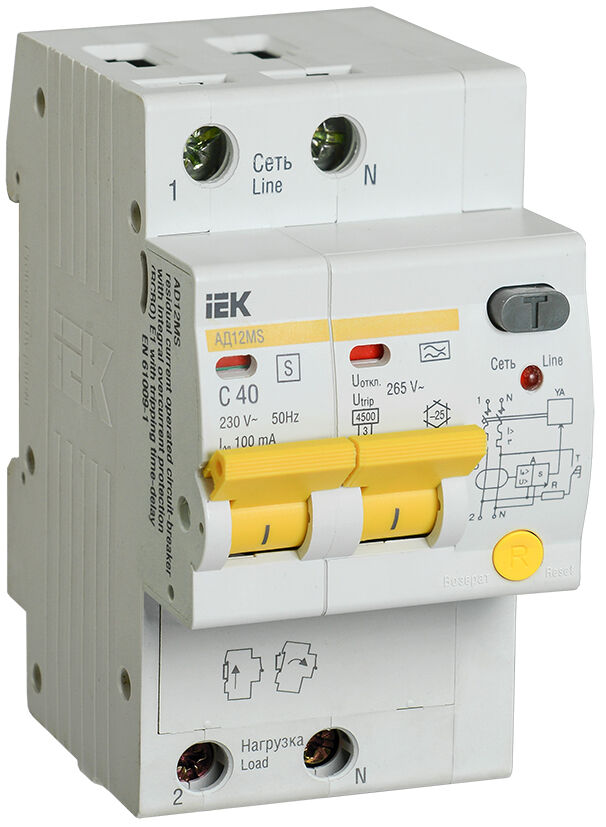 IEK Дифференциальный автоматический выключатель АД12MS 2Р 40А 100мА