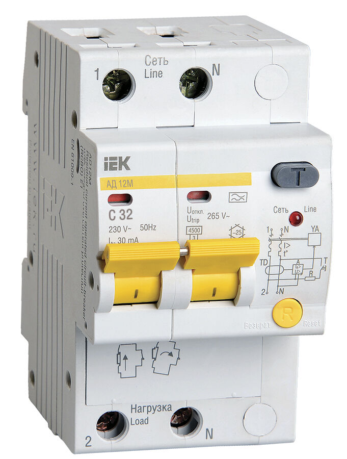 IEK Дифференциальный автоматический выключатель АД12М 2Р С32 30мА