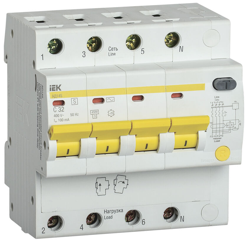 IEK Дифференциальный автоматический выключатель АД14S 4Р 32А 100мА