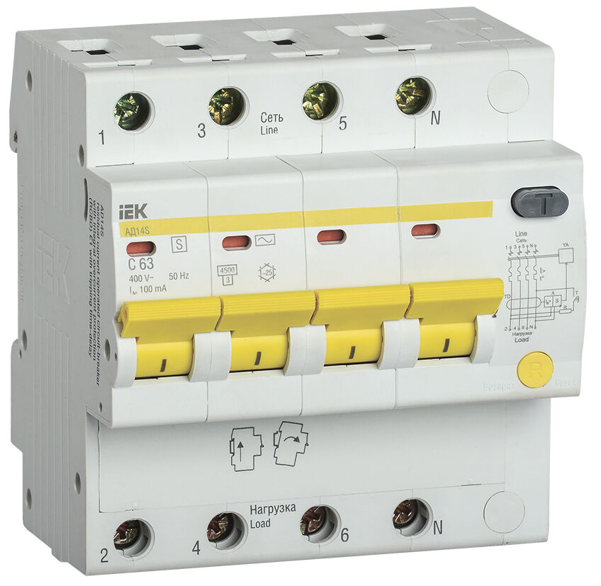 IEK Дифференциальный автоматический выключатель АД14S 4Р 63А 100мА