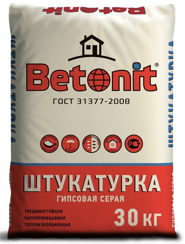 Гипсовая штукатурка Betonit ручного нанесения серая, 30 кг