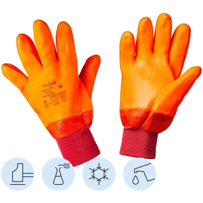 Перчатки рабочие утепленные Manipula Specialist Нордик РП джерси с ПВХ покрытием оранжевые (размер 10, XL, ТР06/WG784)