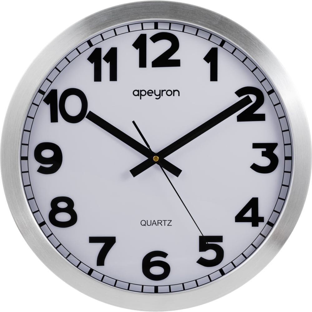 Круглые настенные бесшумные часы Apeyron металл, ø40 см с плавным ходом, батарейка 1АА