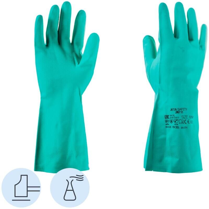 Перчатки КЩС нитриловые Jeta Safety JN711 зеленые (размер 11, XXL)