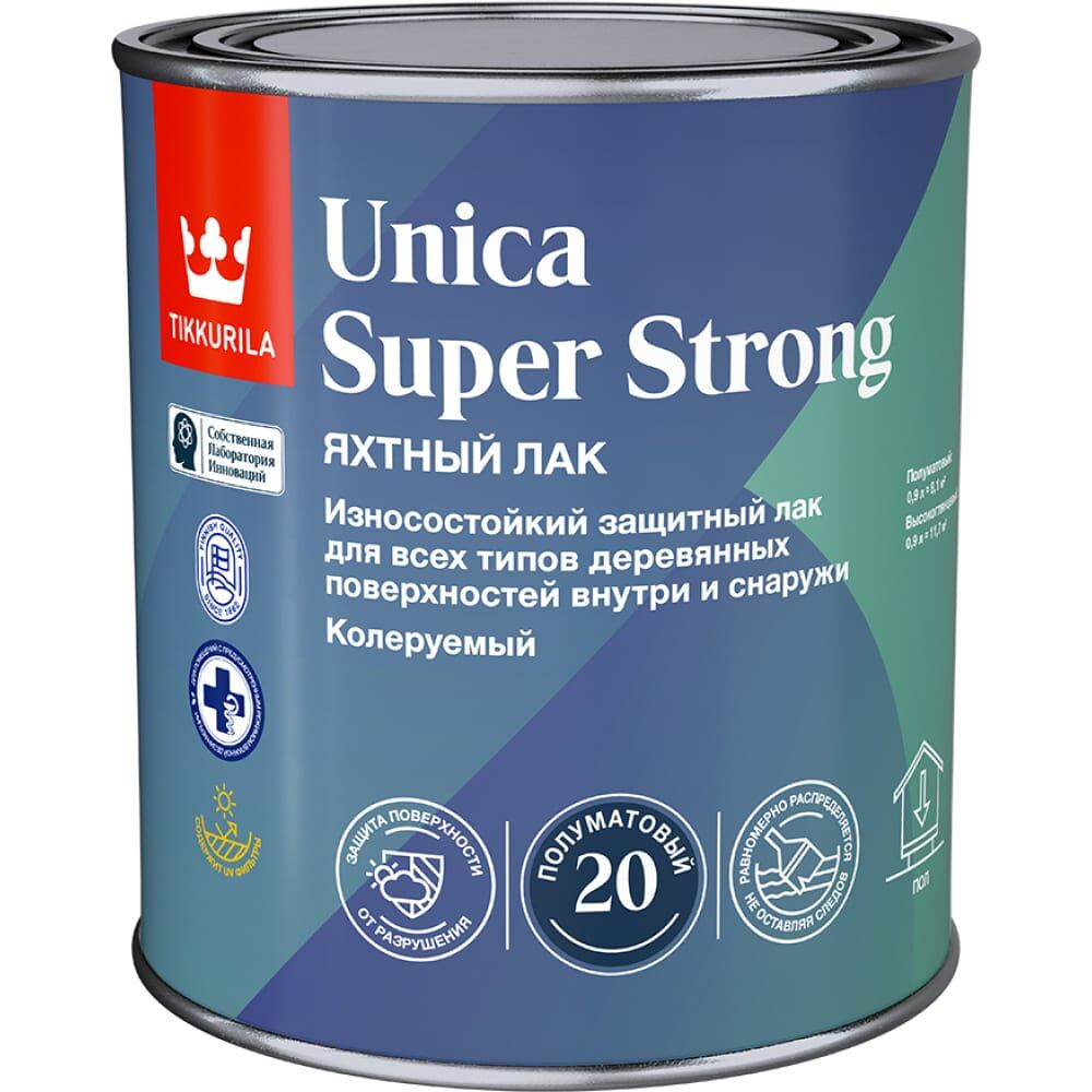 Универсальный лак Tikkurila UNICA SUPER STRONG EP полуматовый, 0.9 л 700014011