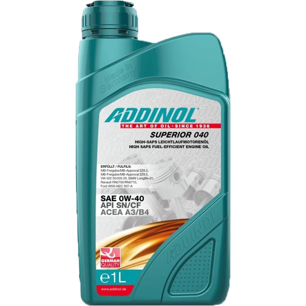 Моторное масло Addinol Superior 040 синтетическое, 0W-40, 1 л 72097907