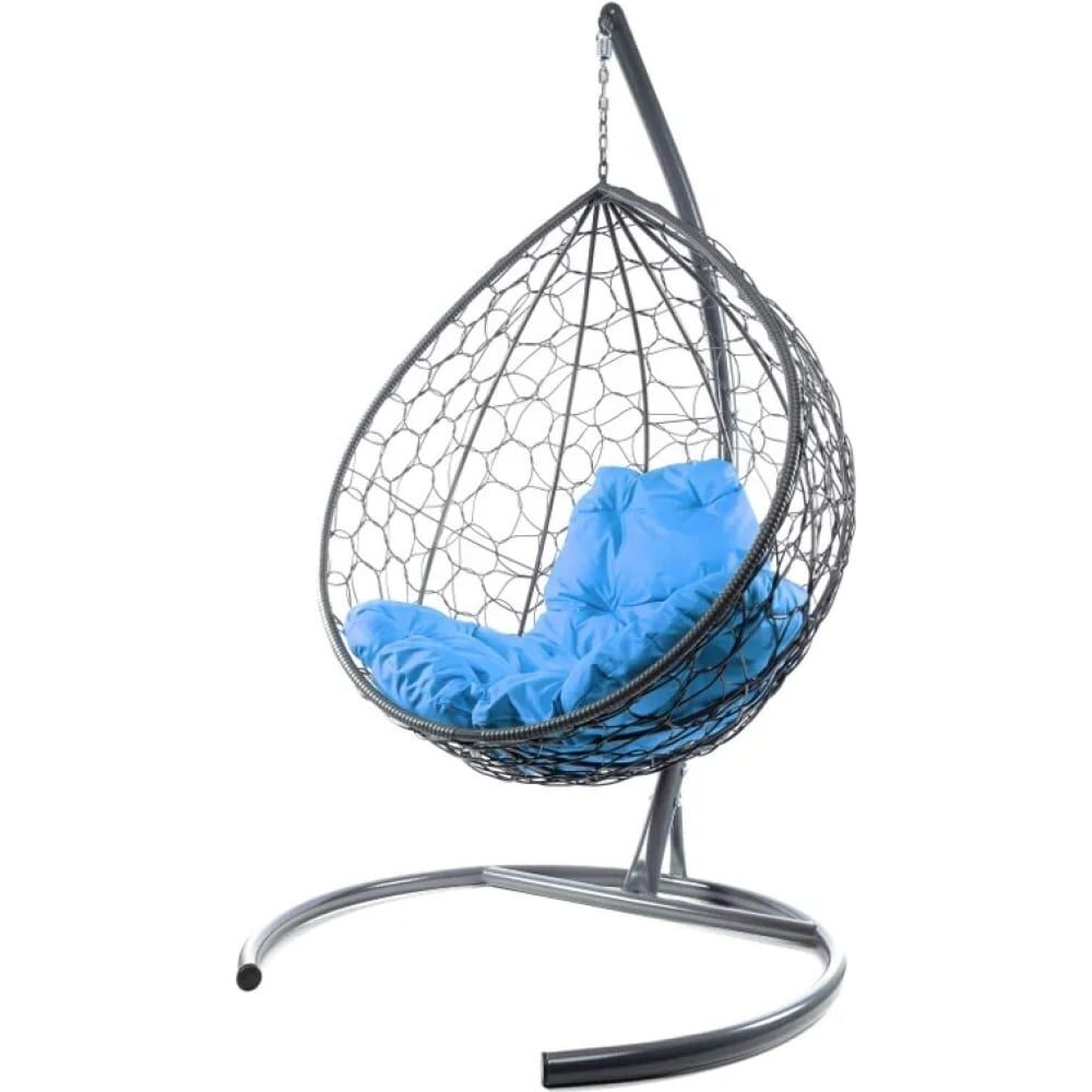 Подвесное кресло ООО Макс Мастер КАПЛЯ с ротангом серое, голубая подушка 11020303