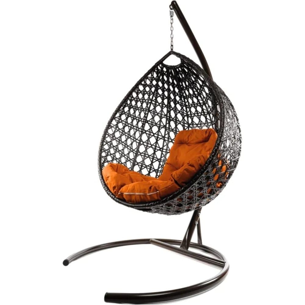 Подвесное кресло ООО Макс Мастер КАПЛЯ ЛЮКС с ротангом коричневое, оранжевая подушка 11030207
