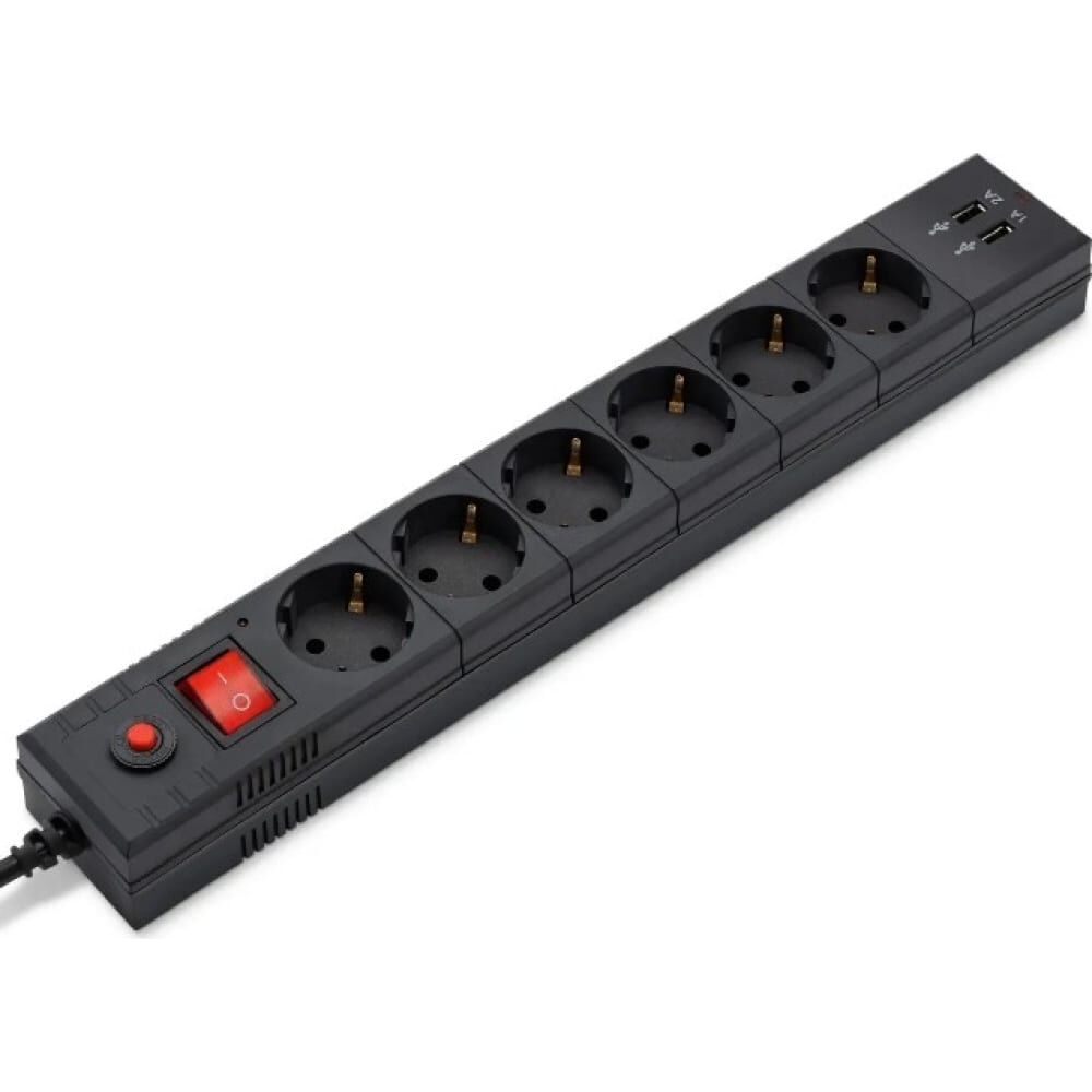 Сетевой фильтр BURO BU-SP1.8_USB_2A-B 1.8м (6 розеток) черный (коробка) 992310