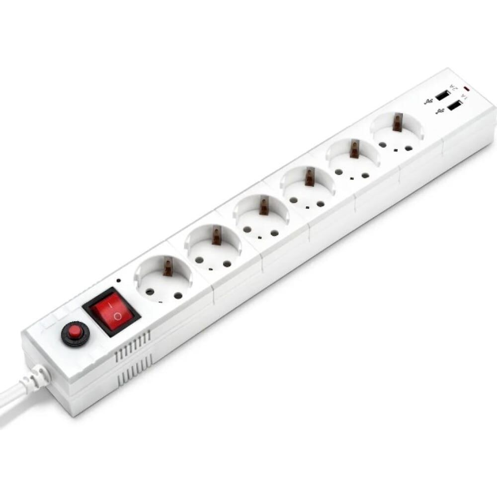 Сетевой фильтр BURO BU-SP5_USB_2A-W 5м (6 розеток) белый (коробка) 992316