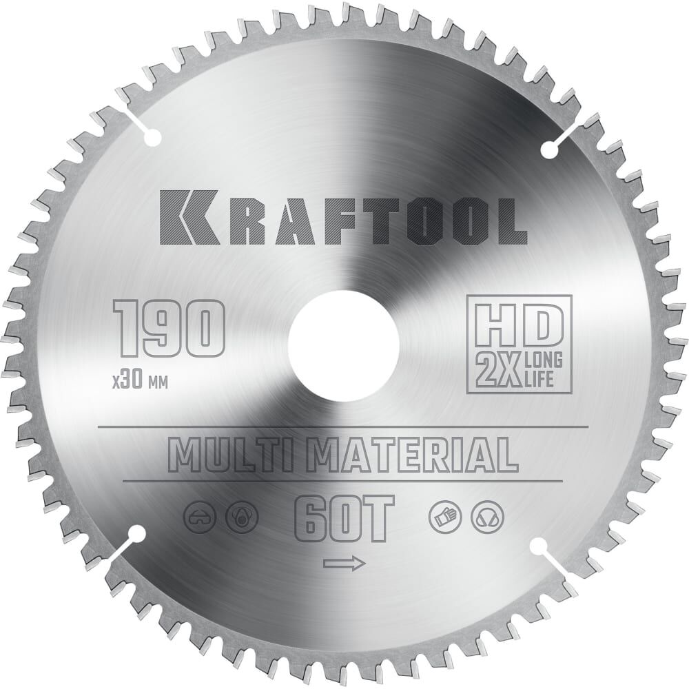 Диск пильный по алюминию KRAFTOOL Multi material 190x30 мм, 60Т 36953-190-30
