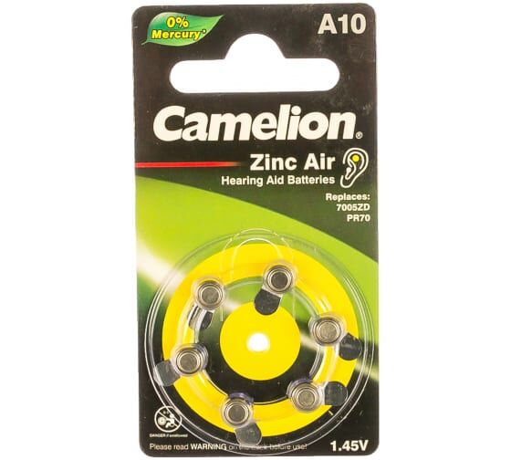 Camelion ZA10 BL-6 Mercury Free (A10-BP6(0%Hg), батарейка для слуховых аппаратов, 1.4 V,90mAh