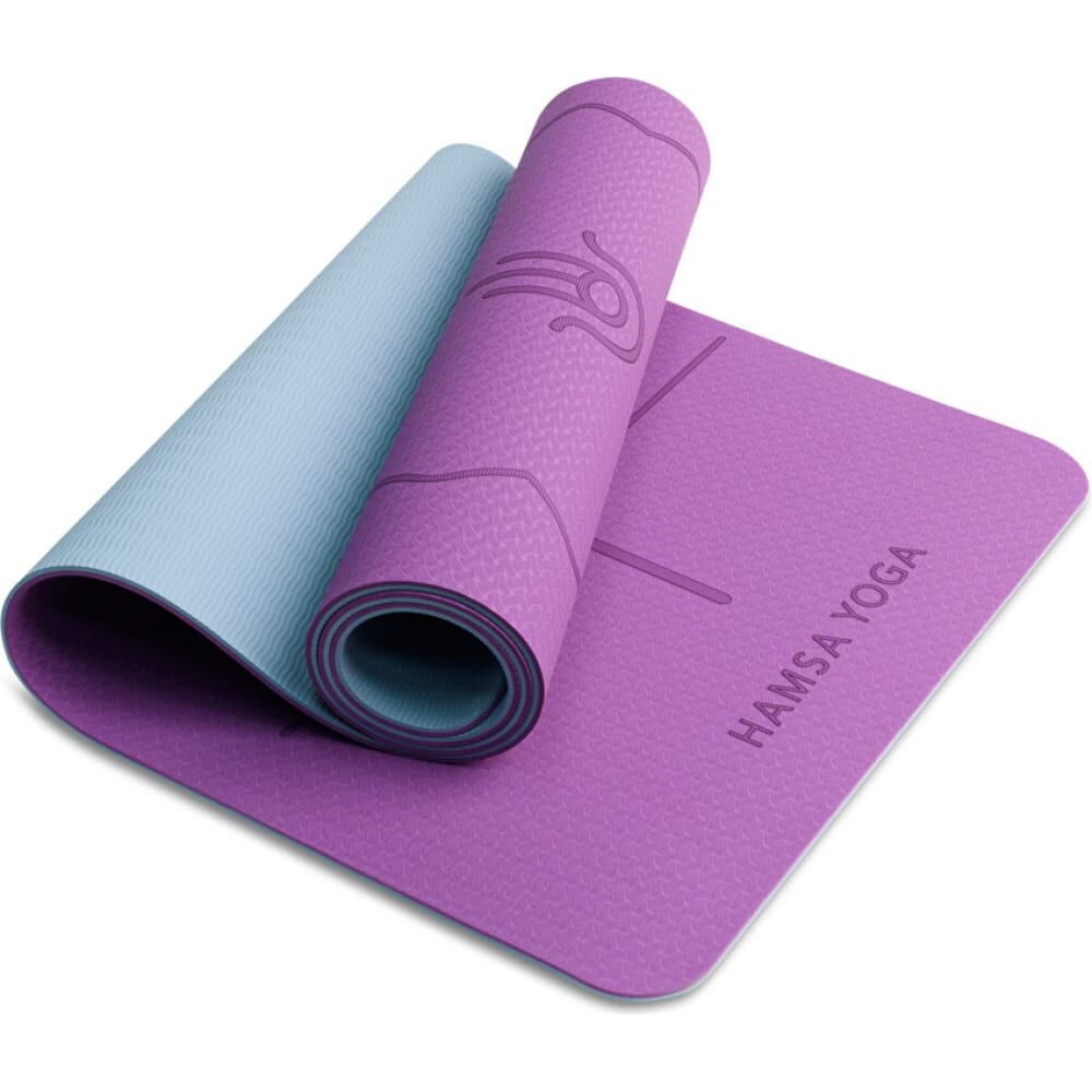 Коврик для йоги и фитнеса Hamsa Yoga нескользящий, спортивный, с покрытием tpe+tc, размер 183x61x0.6 см H0075