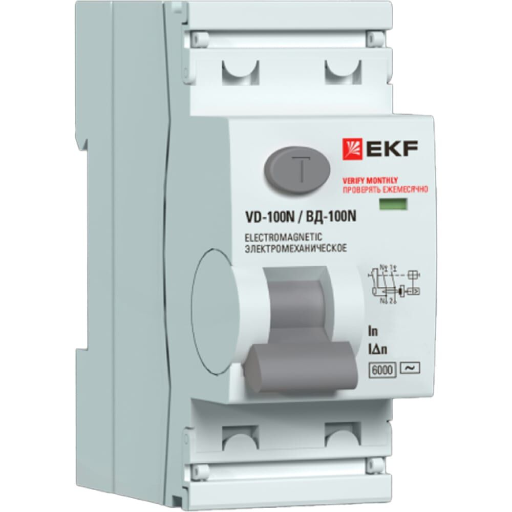 Выключатель дифференциального тока EKF ВД-100N 2P, 40А, 30мА, тип A, электромеханический, 6кА PROXIMA E1026MA4030