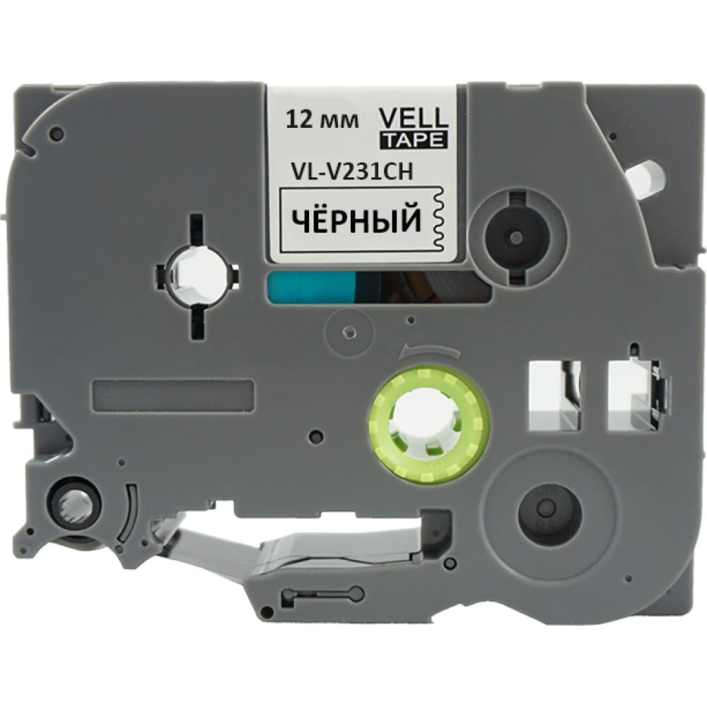 Лента виниловая Vell VL-V231CH (с чипом, 12 мм, черный на белом) для Puty PT-100E/100ECH/Brother D200/E110/ D600/E300/P7