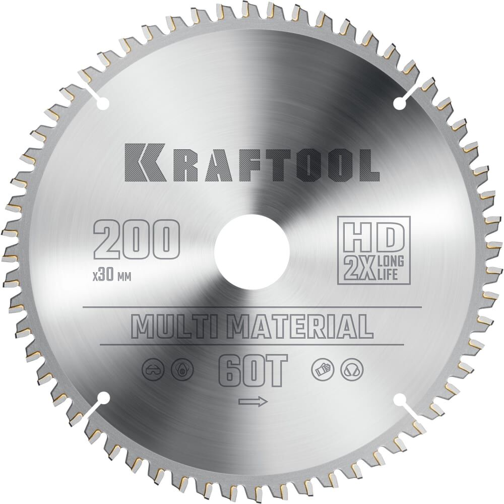 Диск пильный по алюминию KRAFTOOL Multi material 200x30 мм, 60Т 36953-200-30