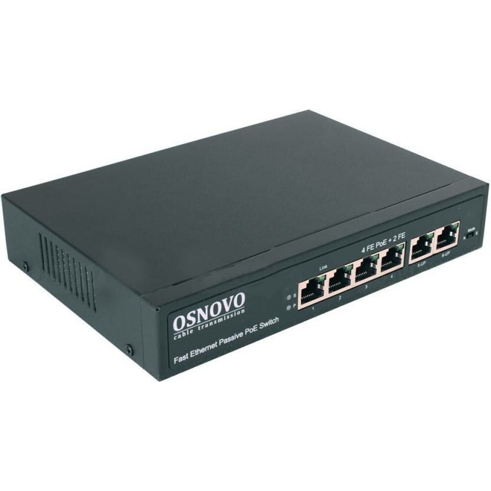 Пассивный PoE коммутатор OSNOVO Ethernet, PoE SW-20600/A 80W УТ-00027360 Коммутатор