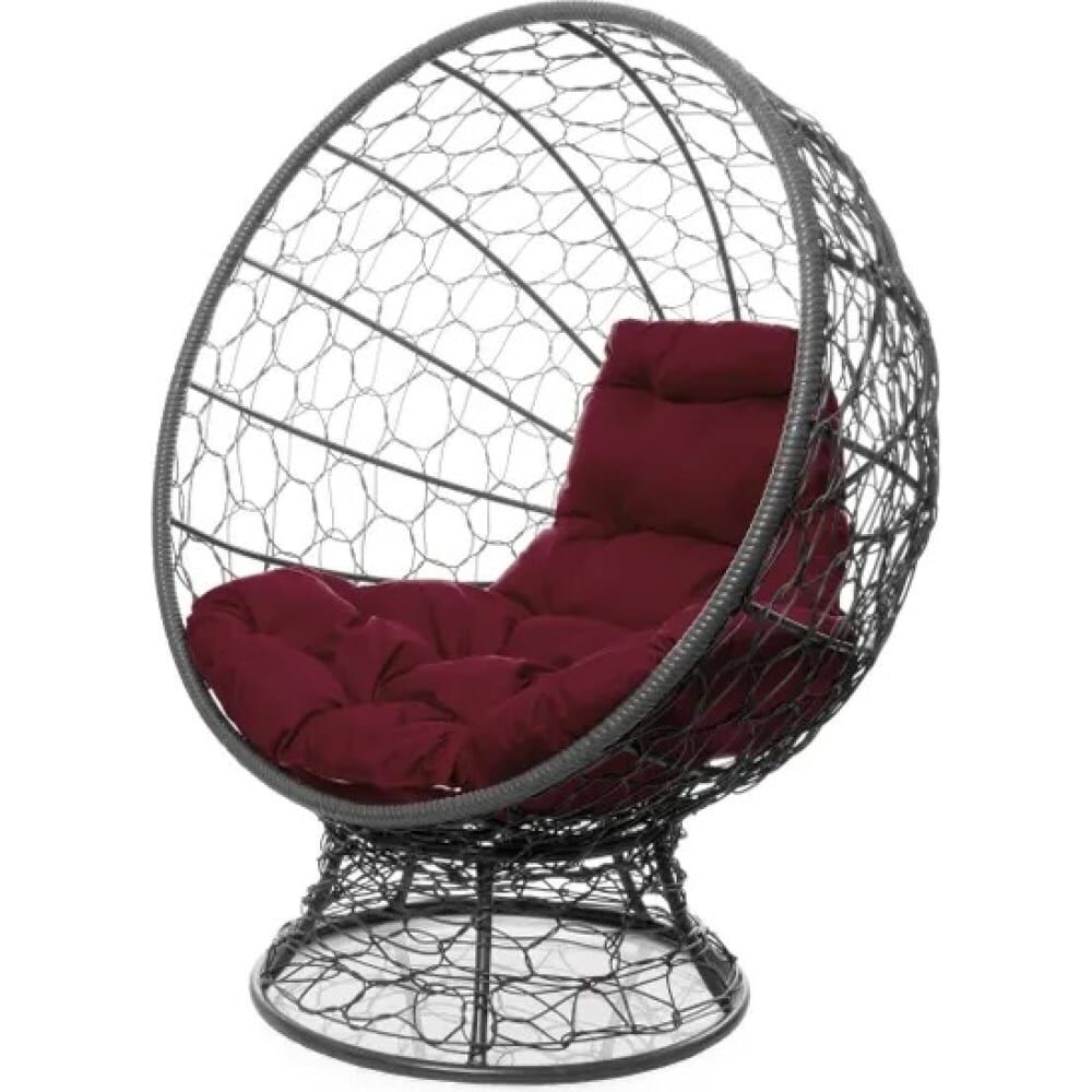 Кресло ООО Макс Мастер КОКОС на подставке с ротангом, серое, бордовая подушка 11590302