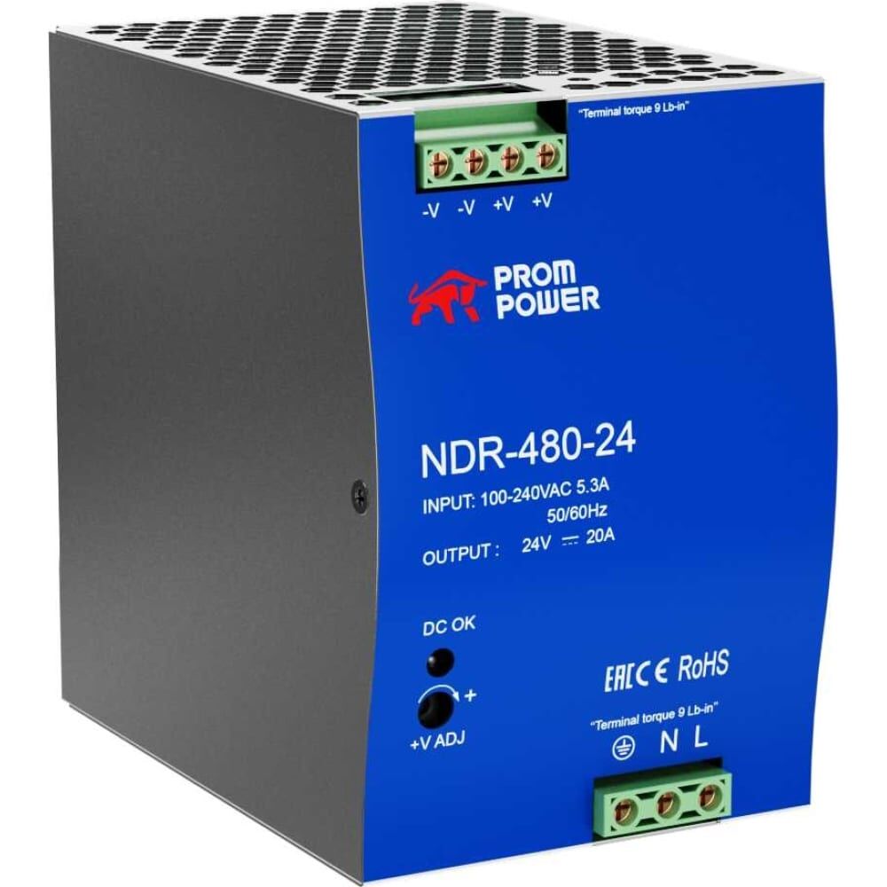 Источник питания Prompower ndr-480-24, на выходе 24 В DC, 20 а, 480 Вт. входное 85-264 В AC (120-370 В DC) NDR48024
