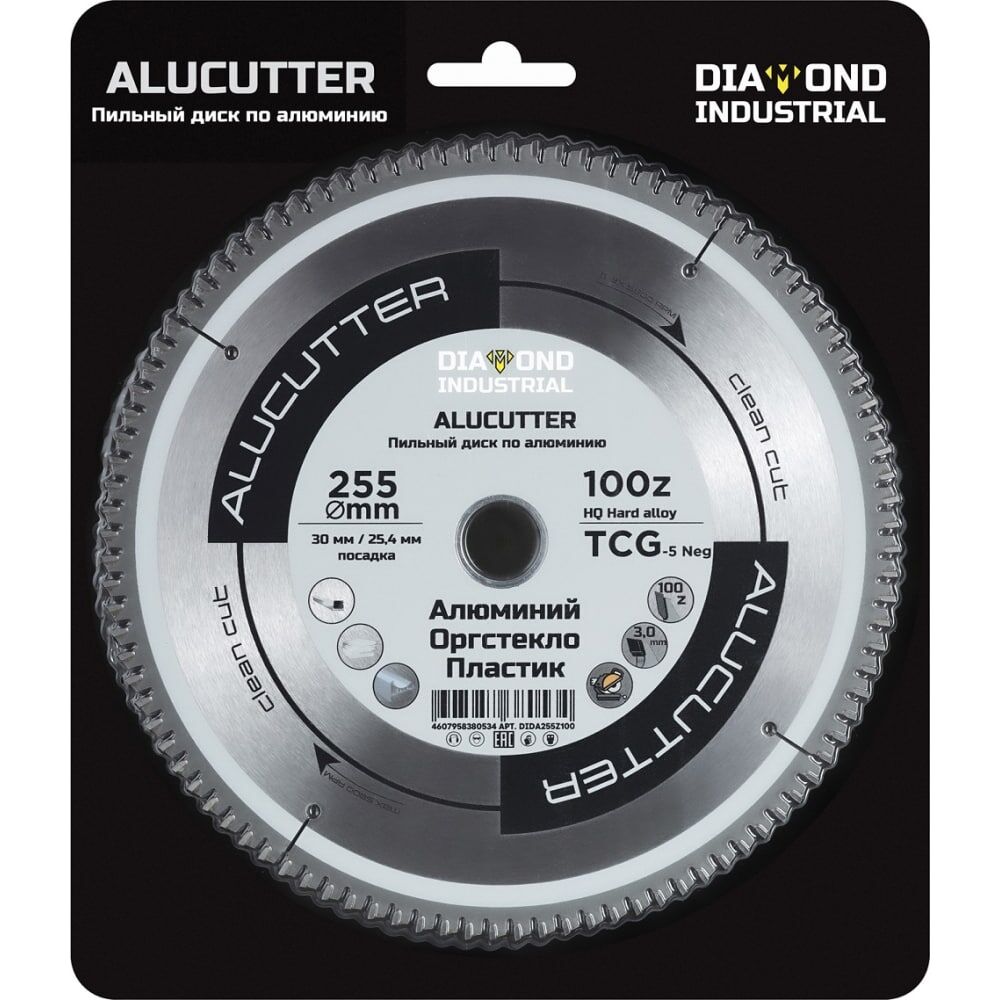 Диск пильный по алюминию, пластику Alucutter 255x30/25.4 мм, Z=100 TCG Diamond Industrial DIDA255Z100