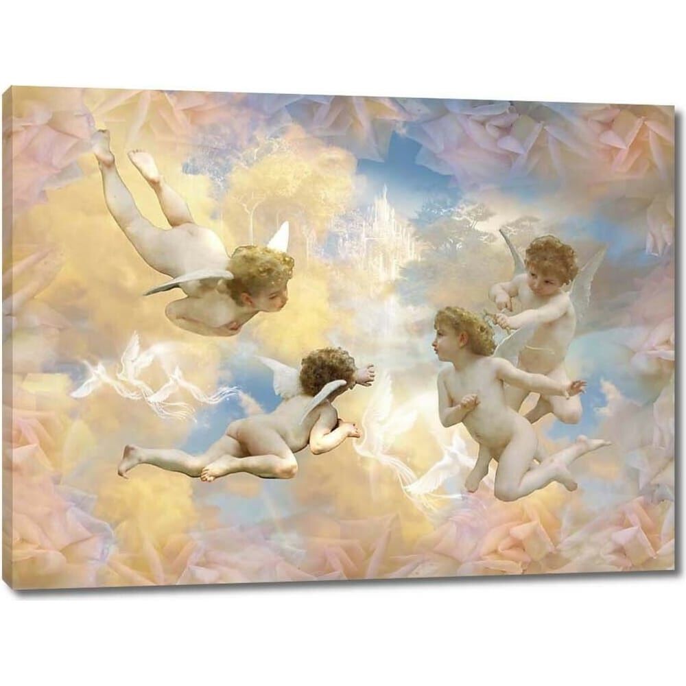 Картина Первое ателье "Четыре ангелочка в небе с райскими птицами" 60x45 ШxВ ps28526-3 ООО Первое ателье