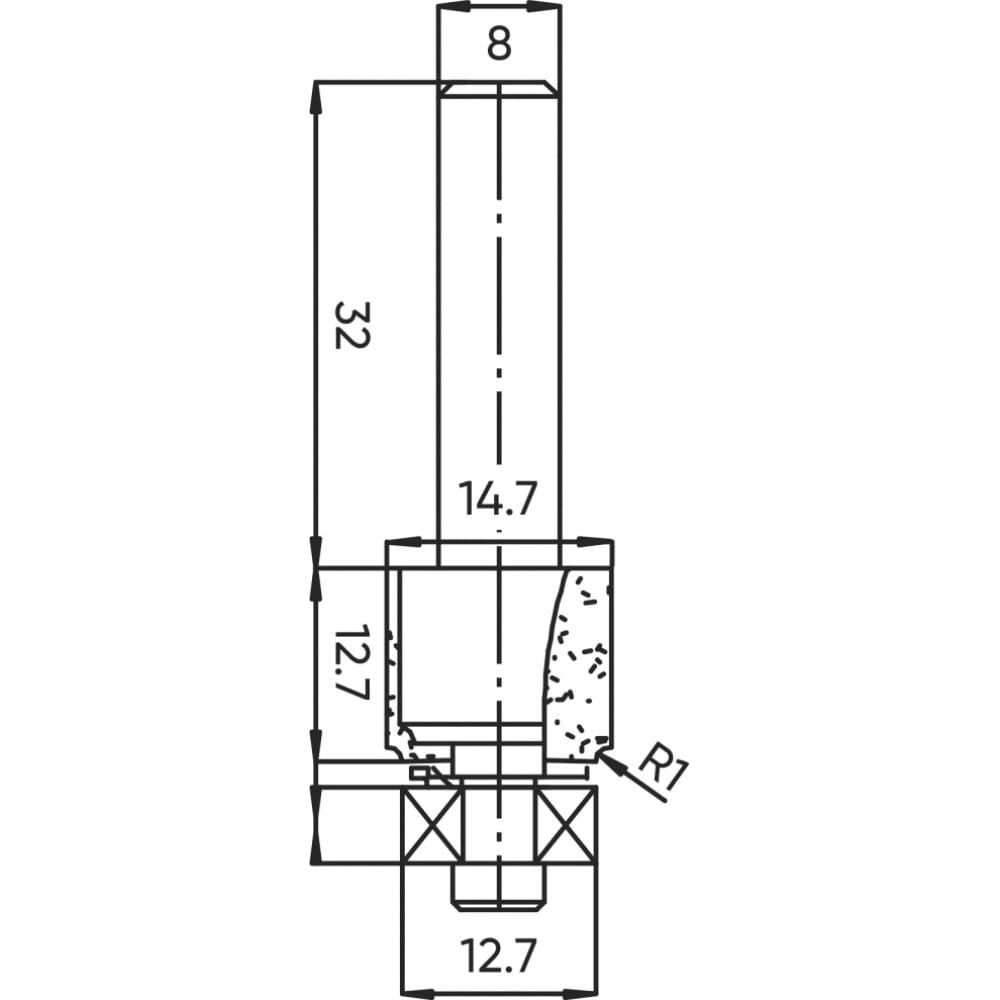 Фреза внутренний радиус (нижн. подш.) Z=2, R=1 мм, 14.7x12.7 мм, s=8 мм Deltatools 06-5387