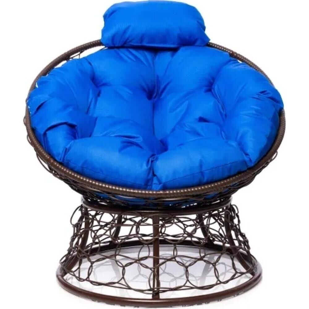 Кресло ООО Макс Мастер ПАПАСАН мини с ротангом, коричневое, синяя подушка 12070210