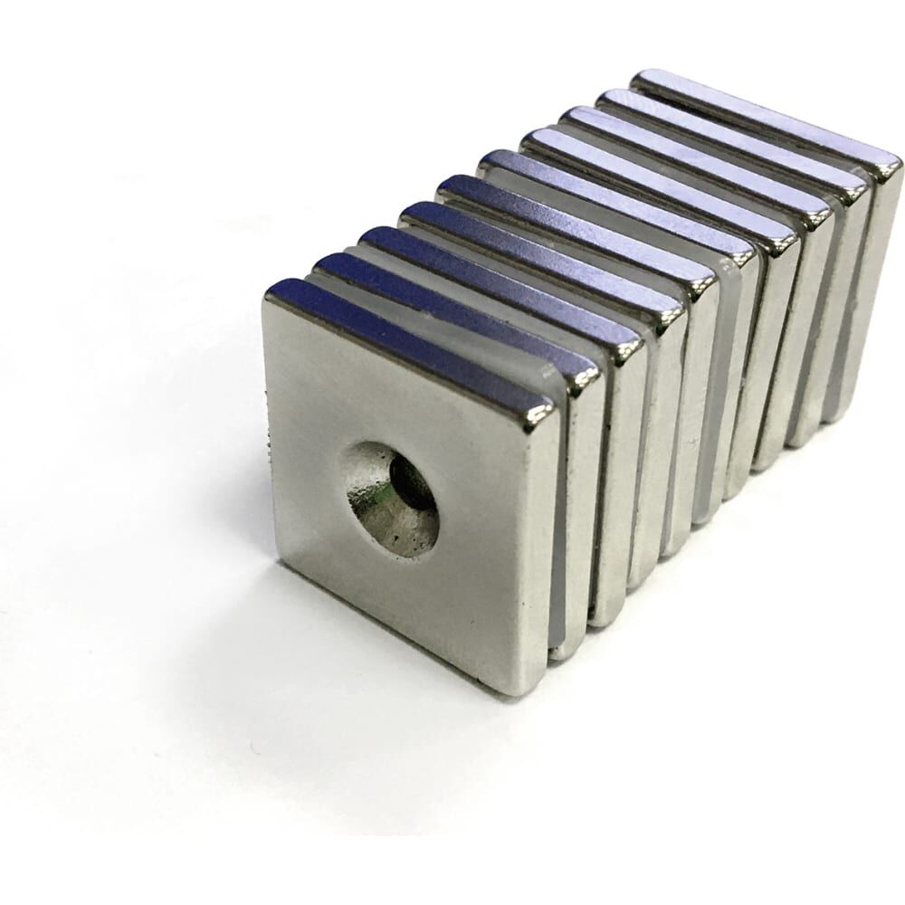 Неодимовый магнит Проф-Магнит пластина с зенковкой 7.5/3.5 мм, 10 шт NdFeB 20x20x3хd7.5/3.5_10 Проф-магнит