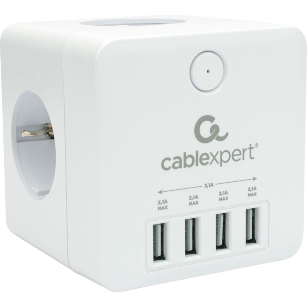 Сетевой фильтр Cablexpert cube, 4р, 16а, 4хusb, ур.защиты 2+, белый, коробка, CUBE-4-U4-W