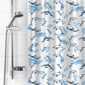 Штора п/э Дельфины белые New для ванной комнаты. арт. 6984 (180*180 см)