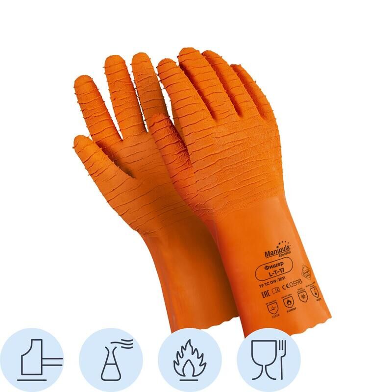 Перчатки КЩС латексные Manipula Фишер L-T-17/CG-948 повышенная прочность оранжевые (размер 10-10.5, XL) Manipula Special
