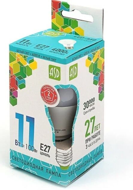 Лампа cветодиодная ASD LED А-60 E27, 11 Вт, 4000 К
