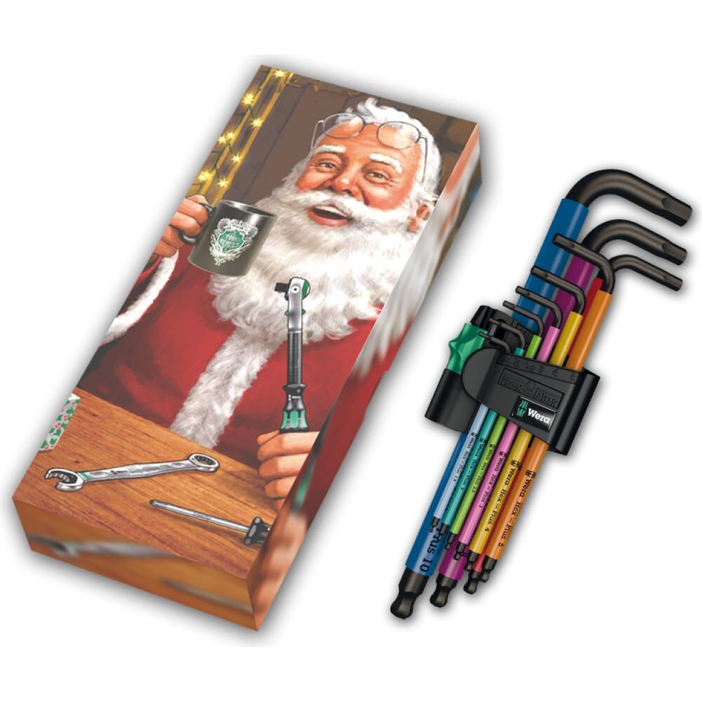 Набор Г-образных ключей WERA Christmas 2023 950/9 SPKL Hex-Plus Multicolour BlackLaser 1 с шаром, 9 пр., 1.5-10 мм, пода