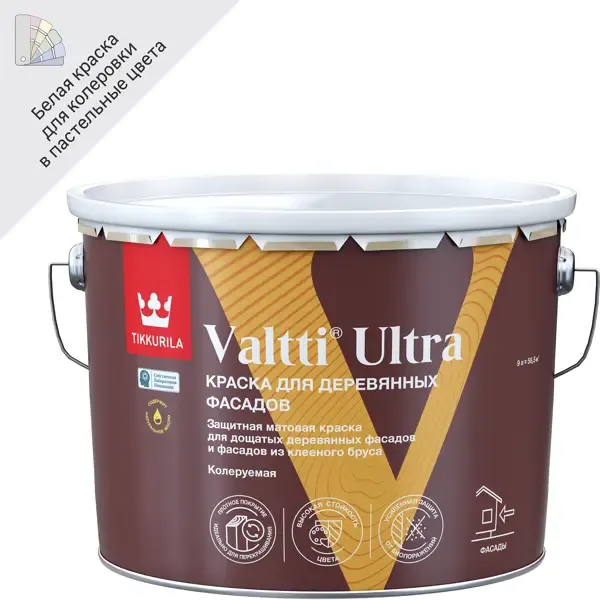 Краска для деревянных фасадов Tikkurila Valtti Ultra матовая цвет белый база А 9 л TIKKURILA None
