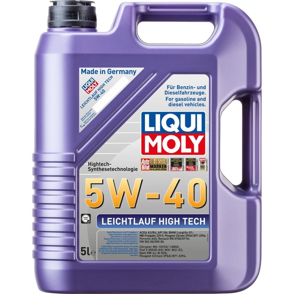 Моторное масло LIQUI MOLY Leichtlauf High Tech НС-синтетическое, 5W-40, SP, A3/B4, 5 л 2328